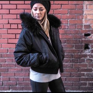 Linda Richards black fur bomber